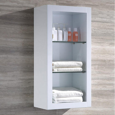 Fresca Allier White Bathroom Linen Side Cabinet w/ 2 Glass Shelves Linen Cabinet Fresca
